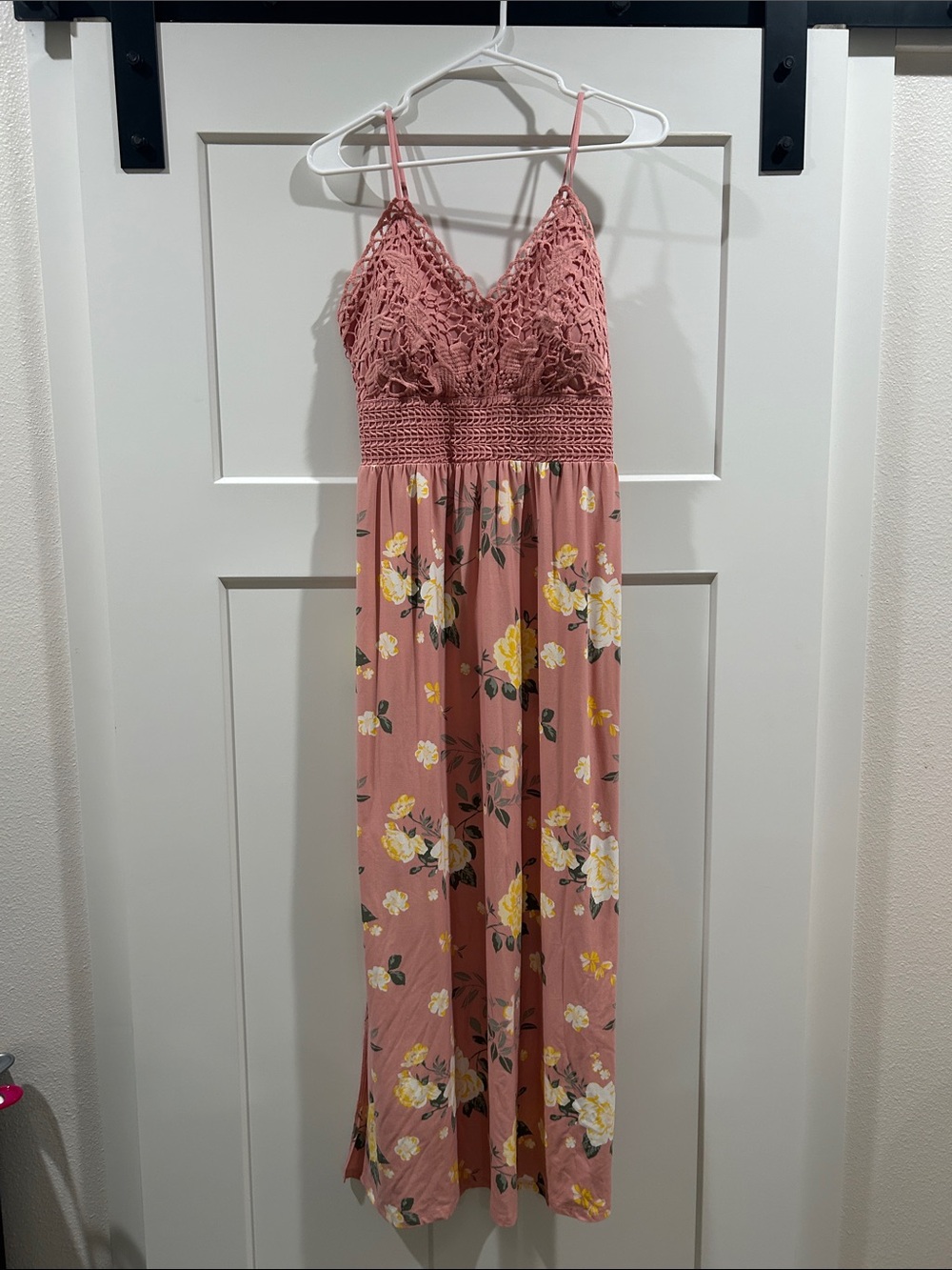 No Boundaries Dusty Rose Crochet Bust Floral Maxi